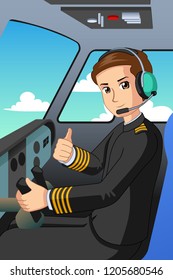 A vector illustration of Pilot of an Airplane 