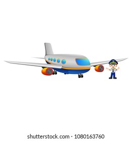 vector illustration of Pilot and airplane on white background