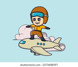 vector illustration of a pilot driving an airplane. flat cartoon icon concept