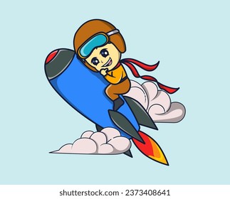 ilustración vectorial de un piloto que conduce un cohete lanzador. concepto de icono de dibujos animados planos