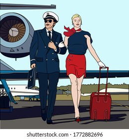 ilustración vectorial de un piloto con una azafata, arte