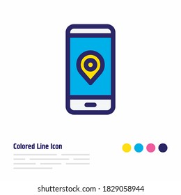 Vector illustration of pin icon colored line. Beautiful smartphone element also can be used as location icon element.