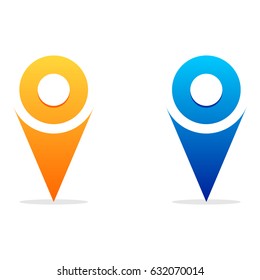 Vector illustration of pin icons. Location icons. Map pointer on white background.