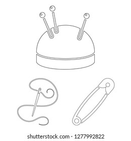 Vector illustration of pin and sewing icon. Collection of pin and sketch vector icon for stock.
