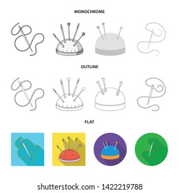 Vector illustration of pin and sewing icon. Set of pin and sketch stock vector illustration.