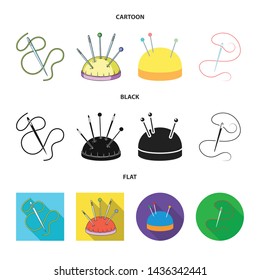 Vector illustration of pin and sewing icon. Set of pin and sketch stock symbol for web.