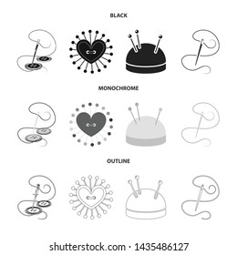 Vector illustration of pin and sewing logo. Collection of pin and sketch stock vector illustration.