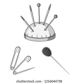 Vector illustration of pin and sewing sign. Collection of pin and sketch stock vector illustration.
