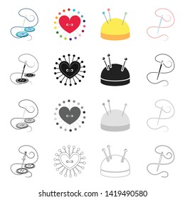 Vector illustration of pin and sewing sign. Set of pin and sketch stock vector illustration.