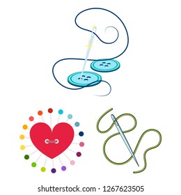 Vector illustration of pin and sewing symbol. Set of pin and sketch stock vector illustration.
