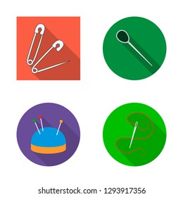Vector illustration of pin and sewing symbol. Set of pin and sketch vector icon for stock.