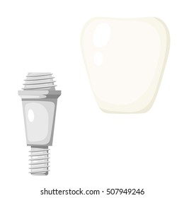 Vector illustration of a pin tooth. Cartoon style prosthetic tooth on a white background. 
Dental operation