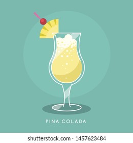 vector illustration with Pina colada cocktail. flat graphic. alcohol drink in glass