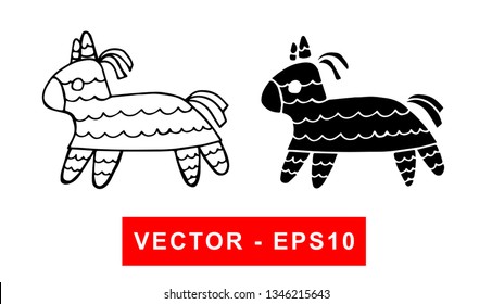Vector Illustration of Pinata. Isolated flat line and silhouette of sign, symbol, or objects for graphic design.