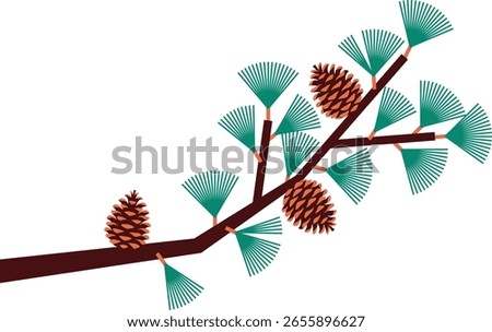 Vector illustration of a pine branch with pine cones. Ideal for Chuseok, Seollal, and other East Asian holidays. Great for festive promotions, seasonal event pages, or traditional background design.