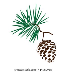 Vector Illustration Pine Cone Branch Silhouette Icon. Pine Cone Wood Nature