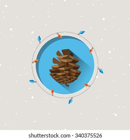 Vector illustration pine cone icon in flat design style. Decor element for invitations, greeting cards, posters.