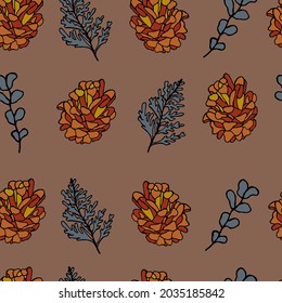 Vector illustration of pine cones ichvoy brown background, for wallpaper cover print