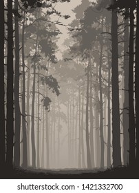 Vector illustration with a pine forest. The illustration is made with a clipping mask so that you can slightly change the proportions, move the tree. 