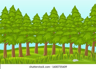 Vector illustration of pine forest natural landscape concept