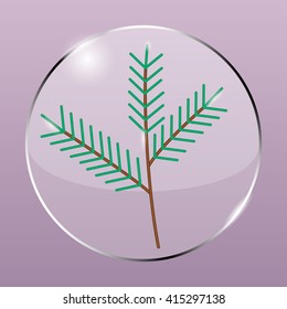 vector illustration pine needles branch under glass in a drop of water symbol of nature
