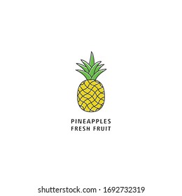 Icono de logotipo único de la ilustración vectorial piña abstracta. Fruta tropical exótica. Esbozo. Arte pop. Perfecto para invitaciones, tarjetas de felicitación, afiches, agitador.