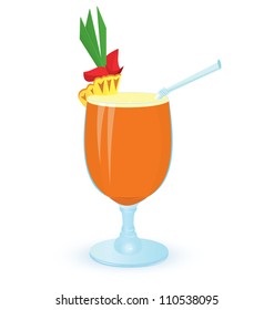 Vector illustration of pineapple cocktail on white background