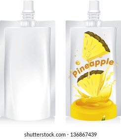 Vector illustration. Pineapple falling into the milky splash.