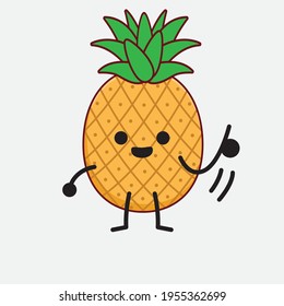 Vektorgrafik des Ananas Fruchtzeichens mit süßem Gesicht, einfachen Händen und Beinlinien-Kunst auf isoliertem Hintergrund. Flacher Cartoon-Doodle-Stil.