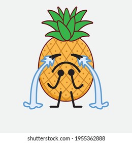 Vector Illustration of Pineapple Fruit Character with cute face, simple hands and leg line art on Isolated Background. Flat cartoon doodle style.