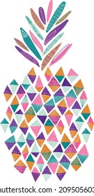 Vector illustration of a pineapple with a geometric style kids print nice texture with hand drawn patterns girls tshirt