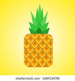 Vector illustration pineapple, green leaves, healthy fruit, delicious taste Place on a yellow background.