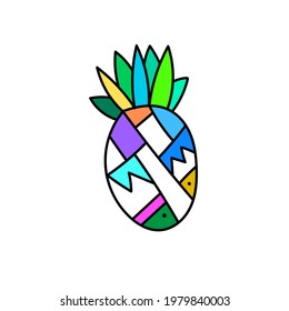 Vector illustration of a pineapple, hand drawn, colorful cubism style