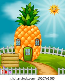 vector illustration of Pineapple house in garden