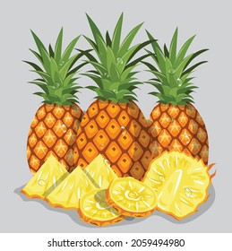 Ilustración vectorial de la piña, icono, símbolo, logotipo, tarjeta, pancarta, 
Fruta tropical de piña. Ilustración vectorial.  Vector de piña, caída de agua, estilo de patrón de fruta tropical fresca 
