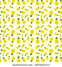 vector illustration of pineapple isolated on light yellow background. Pattern design.