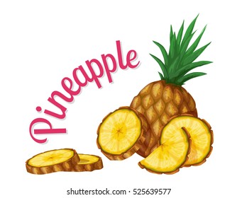 Vector illustration of pineapple, made in a realistic style. Isolated objects on a white background.