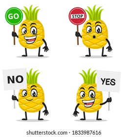 vector illustration of pineapple mascot or character collection set with sign theme