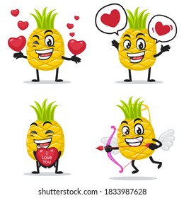 vector illustration of pineapple mascot or character collection set with love or valentine or love theme