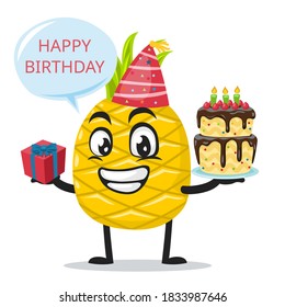 vector illustration of pineapple mascot or character celebrate birthday party