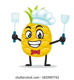 ilustración vectorial de la mascota de piña o del personaje con sombrero de chef y espátula de sostén