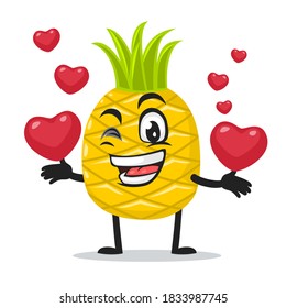 Vektorgrafik von Ananas-Maskottchen oder Charakter bringen Liebessymbole