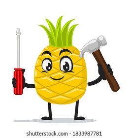 Vektorgrafik von Ananas-Maskottchen oder Charakterhammer und Schraubenzieher