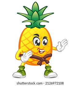 ilustración vectorial del personaje de la mascota de la piña siendo un atleta de artes marciales