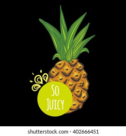 Vector illustration with pineapple on black background. 