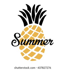 vector illustration of a pineapple on isolated background and summer text