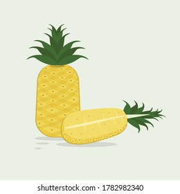 Vector illustration of a pineapple with one sliced