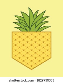 Ilustración vectorial de la piña en el bolsillo con un sencillo patrón a cuadros en estilo de dibujos animados.