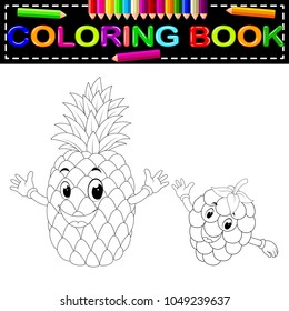 vector illustration of pineapple and Raspberry with face coloring book