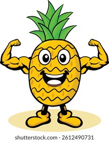 vector illustration of a pineapple with strong, muscular muscles